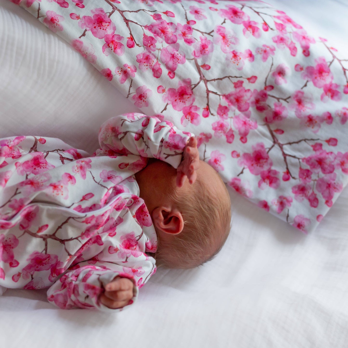 Fred & Noah - Cherry Blossom cotton Sleepsuit: Newborn