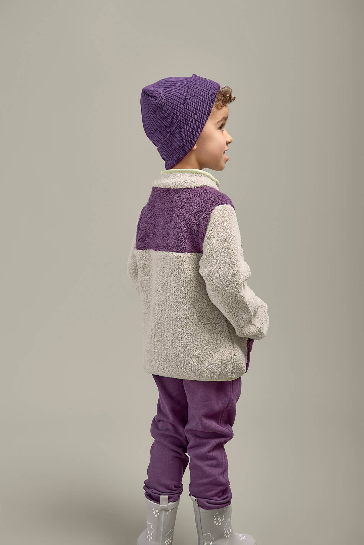 Grass & Air - Amythst Purple & Geothermal Grey Borg Quarter Zip Jumper: 2-3years