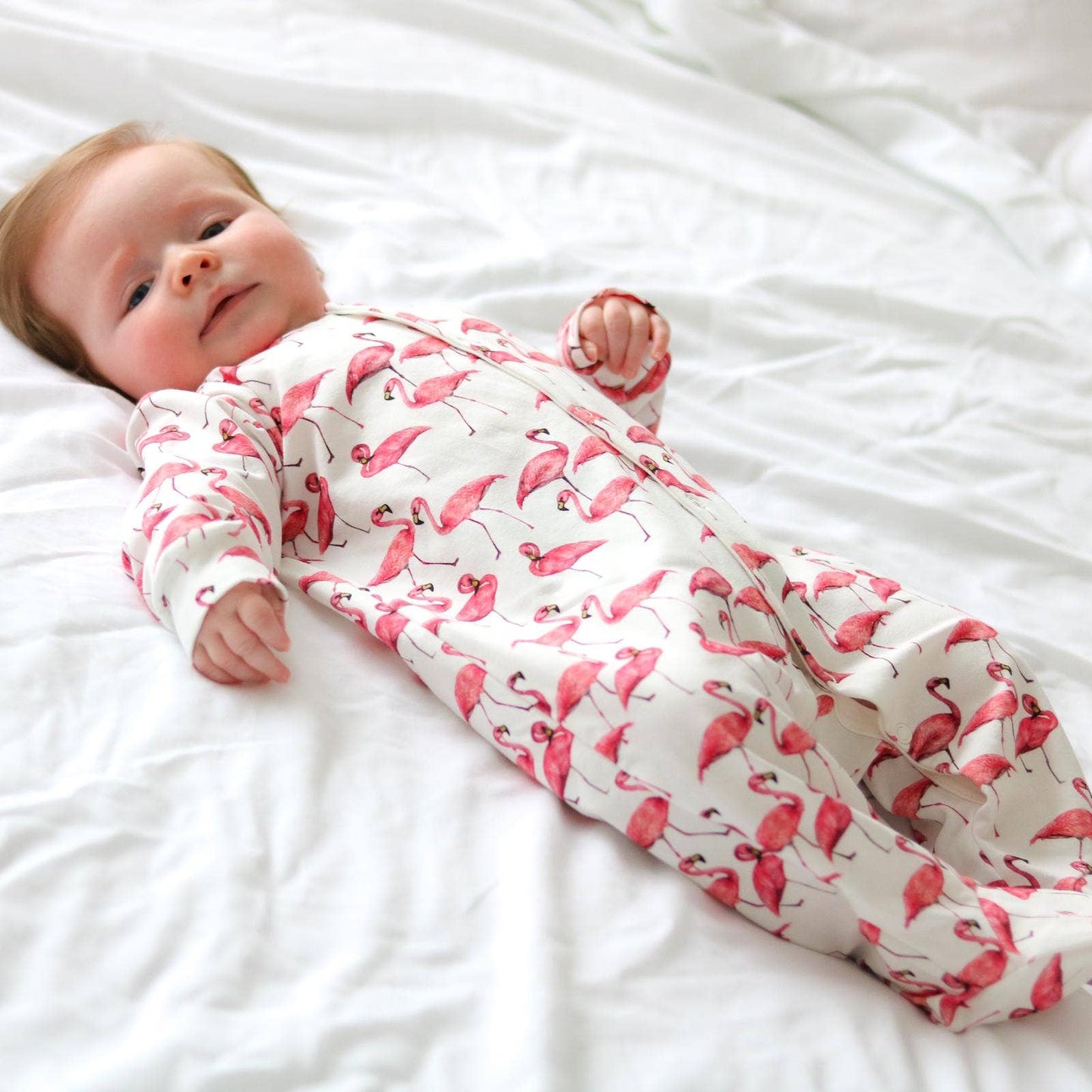 Fred & Noah - Flamingo cotton sleepsuit: 3-6 M