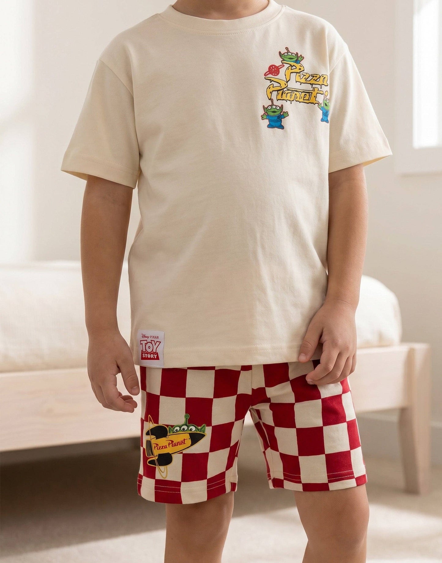 Vanilla Underground - Disney Toy Story Boys Beige Pizza Planet T-Shirt and Shorts Set: 18-24 Months