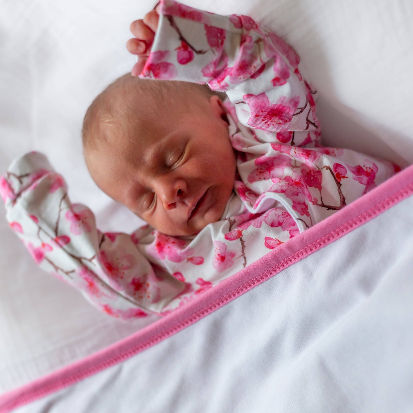 Fred & Noah - Cherry Blossom cotton Sleepsuit: Newborn