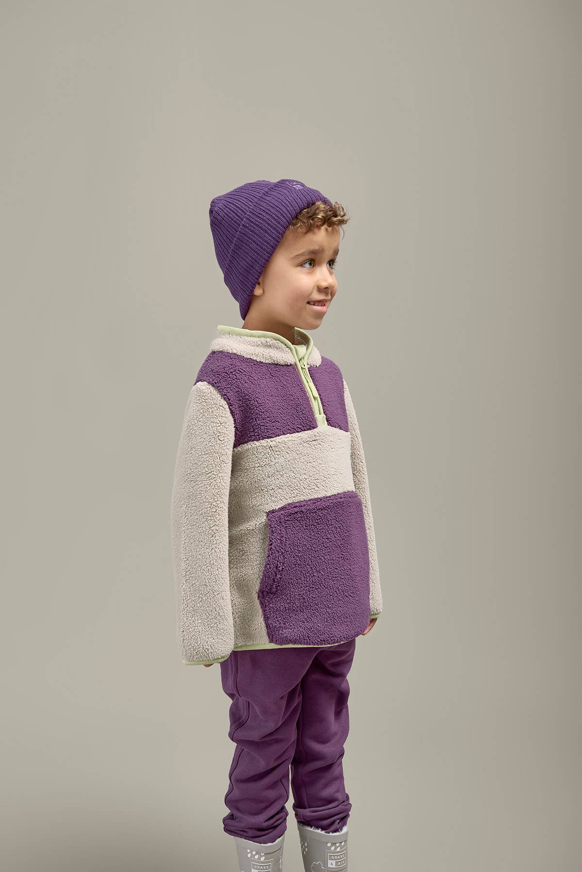 Grass & Air - Amythst Purple & Geothermal Grey Borg Quarter Zip Jumper: 4-5years